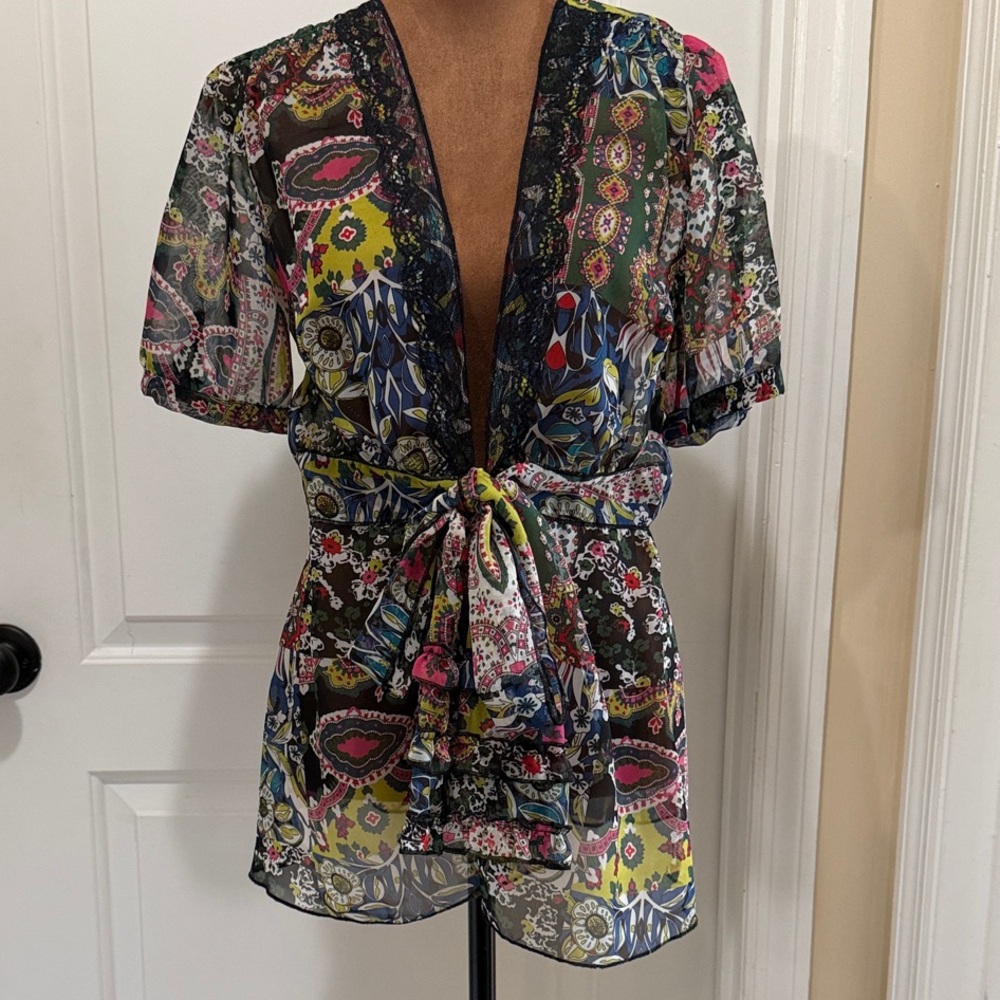 the CAbi Beaches of St. Tropez Kimono Sheer Wrap with Sash Tie